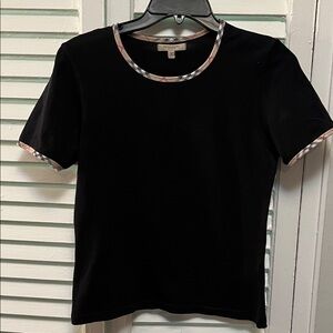 Burberry Women Black Short Sleeve Top with Patterned Trim size Small